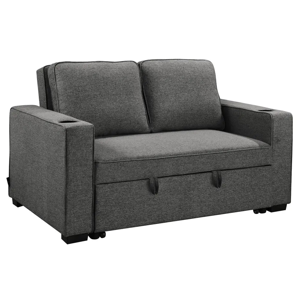Sarantino Hoffman Linen Dark Grey Convertible Sofa Bed Couch Lounge With Cushions Cupholders Scandinavian-style Wooden