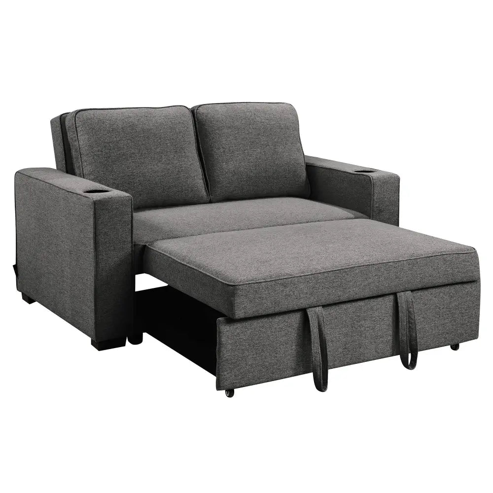 Sarantino Hoffman Linen Dark Grey Convertible Sofa Bed Couch Lounge With Cushions Cupholders Scandinavian-style Wooden