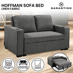 Sarantino Hoffman Linen Dark Grey Convertible Sofa Bed Couch Lounge With Cushions Cupholders Scandinavian-style Wooden