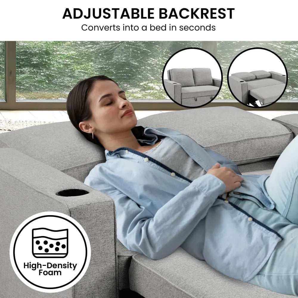 Sarantino Hoffman Linen Sofa Bed Chair With Cushions &cup Holders Light Grey - Furniture > Bar Stools & Chairs > Arm