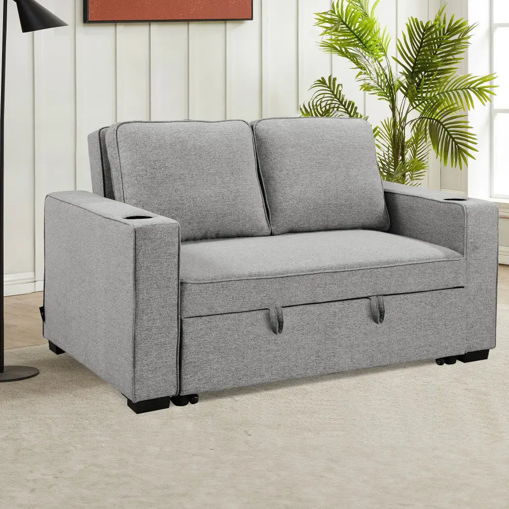 Sarantino Hoffman Linen Sofa Bed Chair With Cushions &cup Holders Light Grey - Furniture > Bar Stools & Chairs > Arm