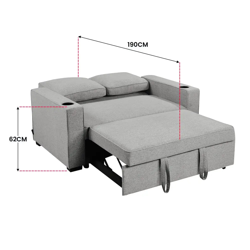 Sarantino Hoffman Linen Sofa Bed Chair With Cushions &cup Holders Light Grey - Furniture > Bar Stools & Chairs > Arm