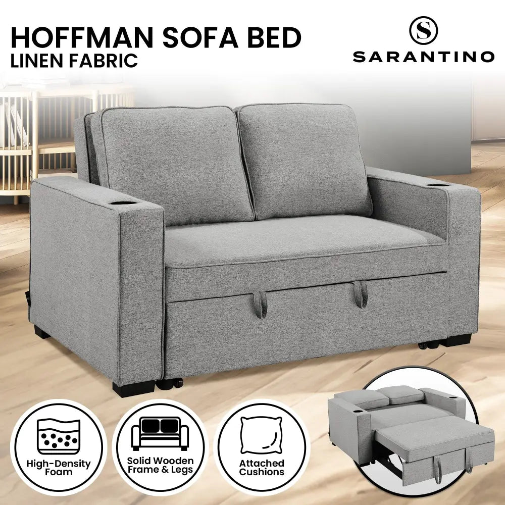 Sarantino Hoffman Linen Sofa Bed Chair With Cushions &cup Holders Light Grey - Furniture > Bar Stools & Chairs > Arm