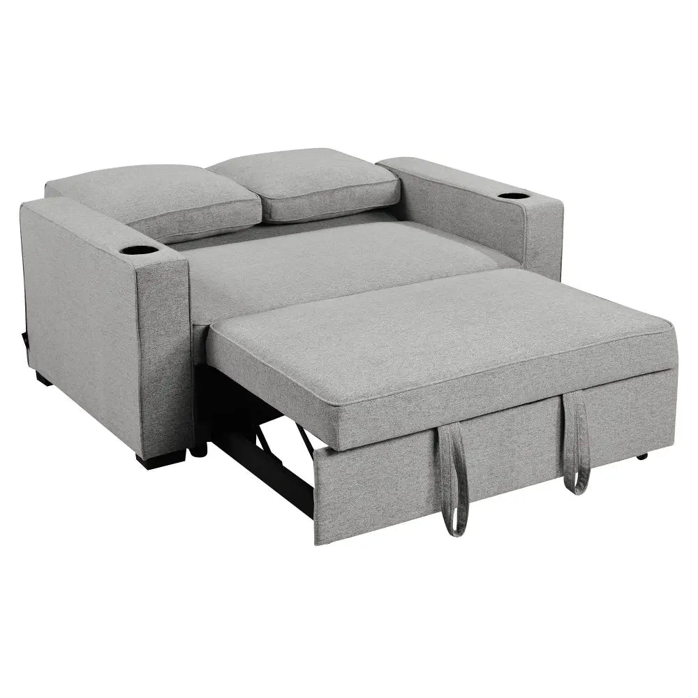 Sarantino Hoffman Linen Sofa Bed Chair With Cushions &cup Holders Light Grey - Furniture > Bar Stools & Chairs > Arm