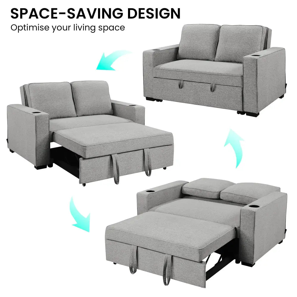 Sarantino Hoffman Linen Sofa Bed Chair With Cushions &cup Holders Light Grey - Furniture > Bar Stools & Chairs > Arm