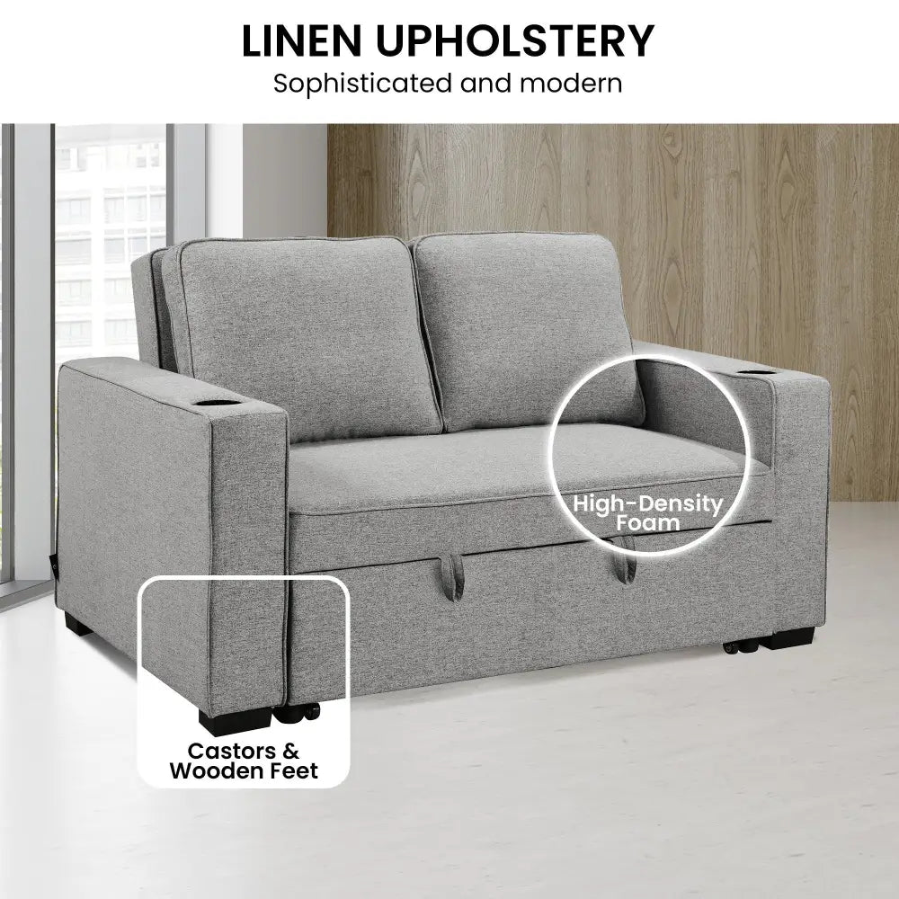 Sarantino Hoffman Linen Sofa Bed Chair With Cushions &cup Holders Light Grey - Furniture > Bar Stools & Chairs > Arm