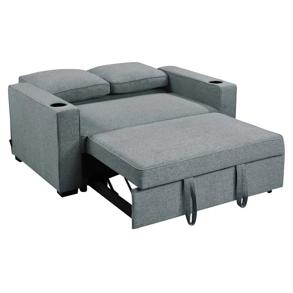 Sarantino Hoffman Linen Sofa Bed With Cushions & Cup Holders Dark Grey - Furniture > Bar Stools & Chairs > Arm Chairs &