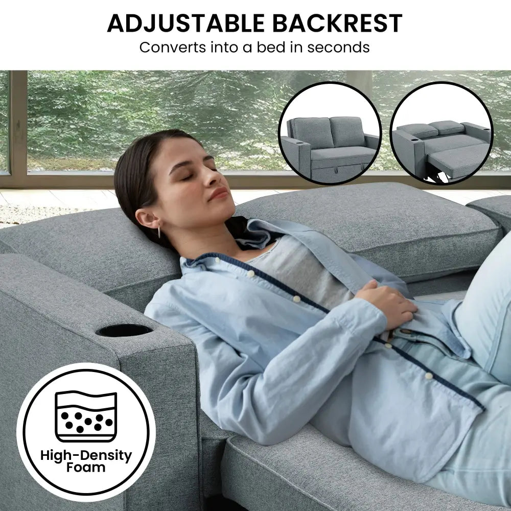 Sarantino Hoffman Linen Sofa Bed With Cushions & Cup Holders Dark Grey - Furniture > Bar Stools & Chairs > Arm Chairs &