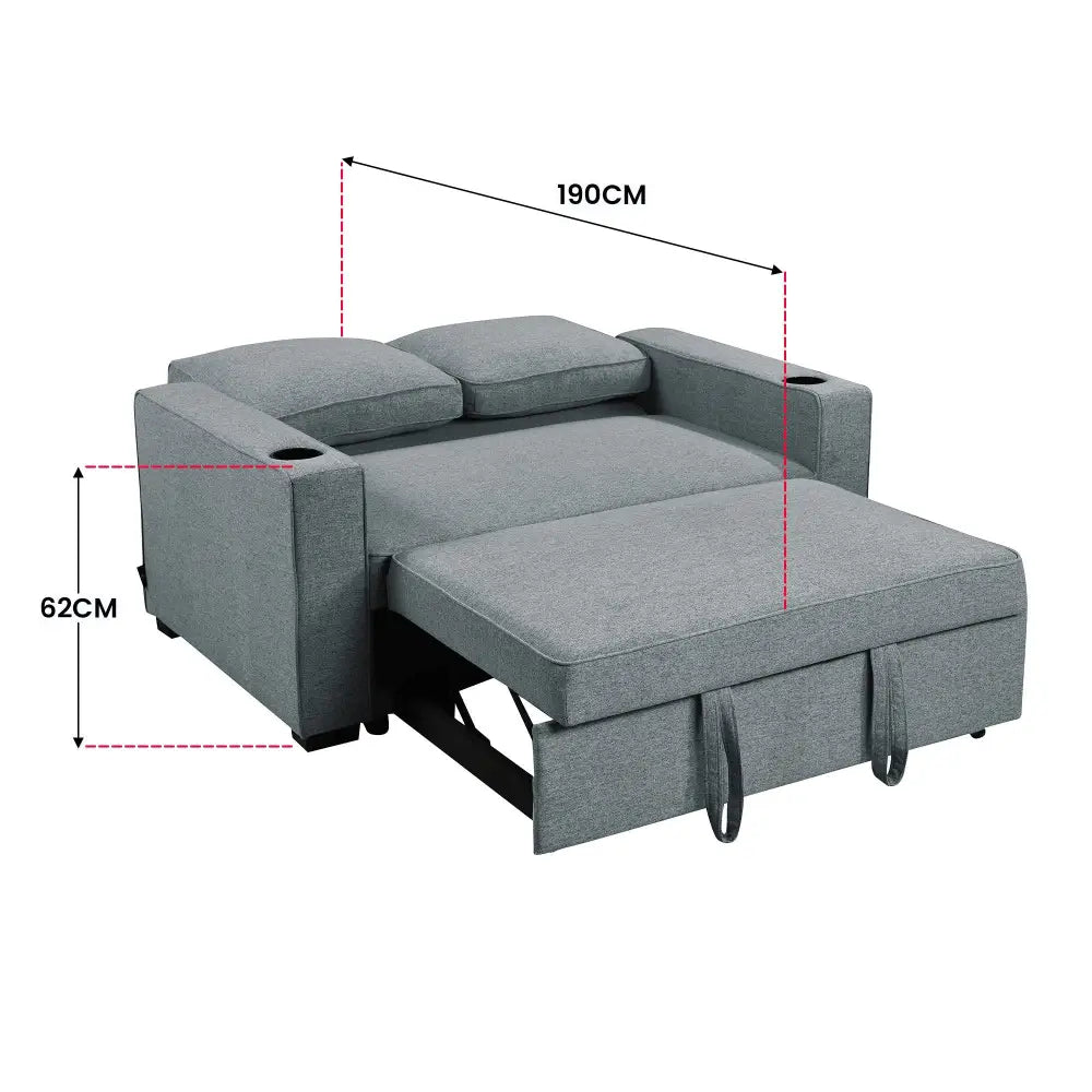 Sarantino Hoffman Linen Sofa Bed With Cushions & Cup Holders Dark Grey - Furniture > Bar Stools & Chairs > Arm Chairs &