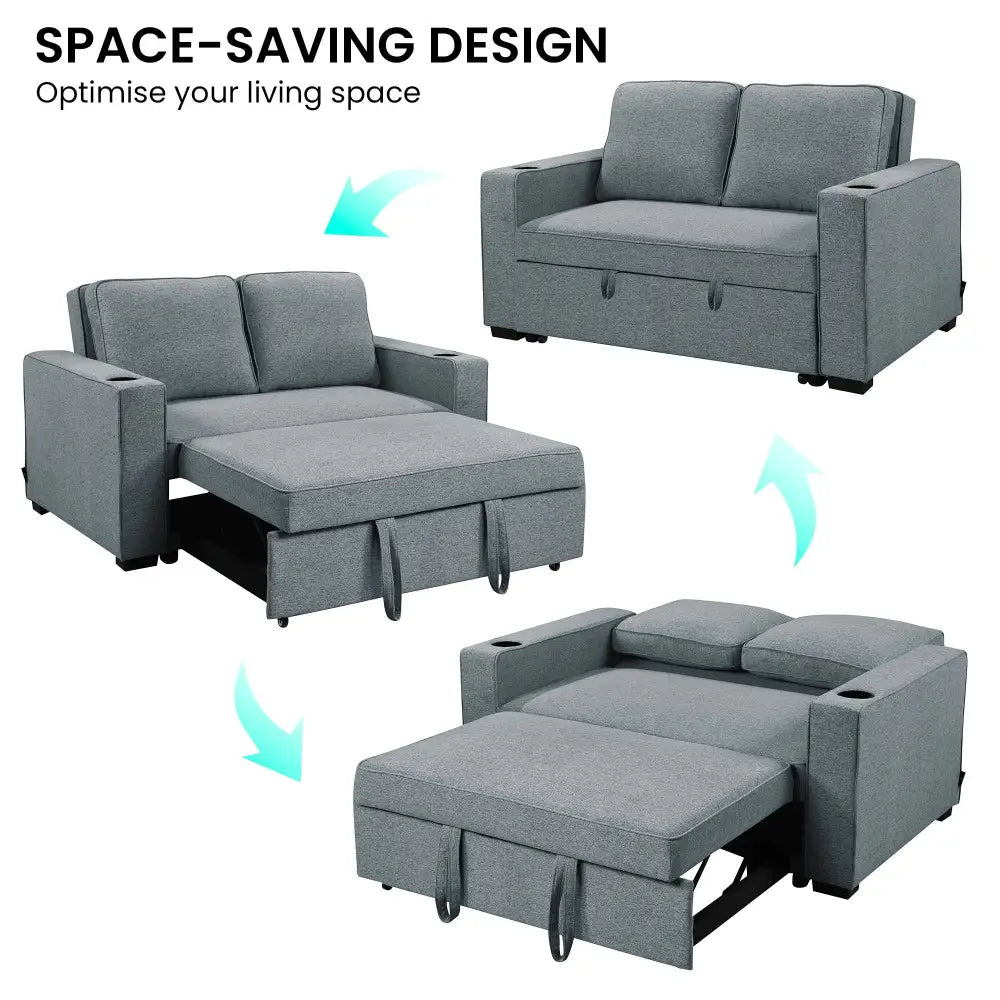 Sarantino Hoffman Linen Sofa Bed With Cushions & Cup Holders Dark Grey - Furniture > Bar Stools & Chairs > Arm Chairs &