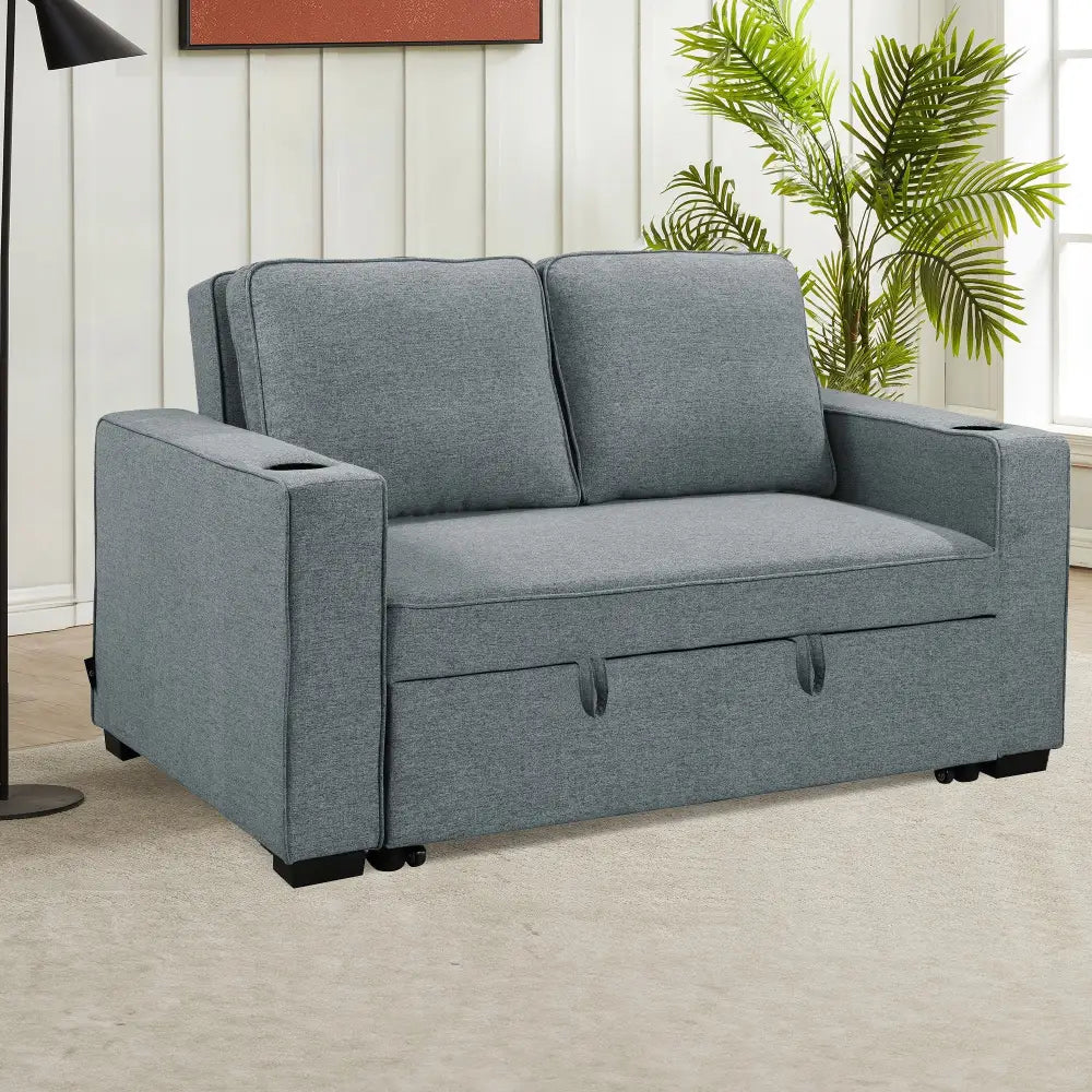 Sarantino Hoffman Linen Sofa Bed With Cushions & Cup Holders Dark Grey - Furniture > Bar Stools & Chairs > Arm Chairs &
