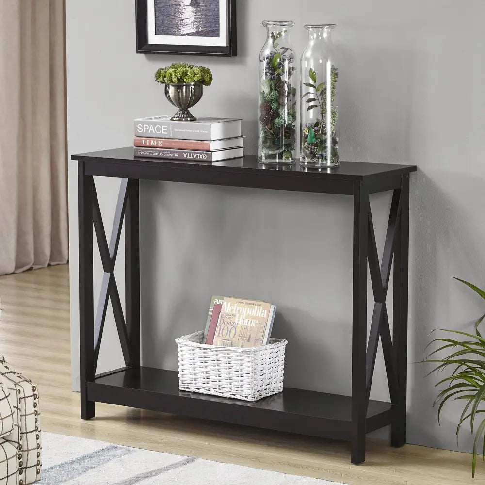 Sarantino Isla X-Frame Console Table in Black - Furniture > Living Room > Side Tables