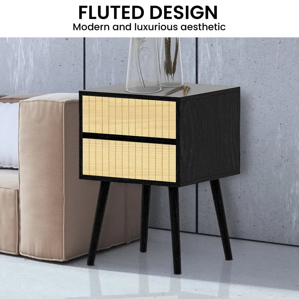 Sarantino Ivan Bedside Table Night Stand - Black/natural - Furniture > Bedroom
