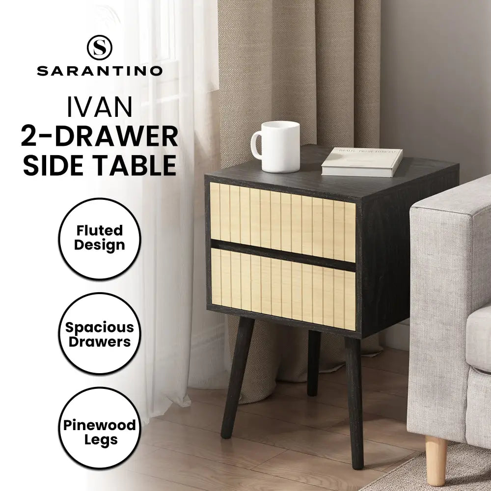 Sarantino Ivan Bedside Table Night Stand - Black/natural - Furniture > Bedroom