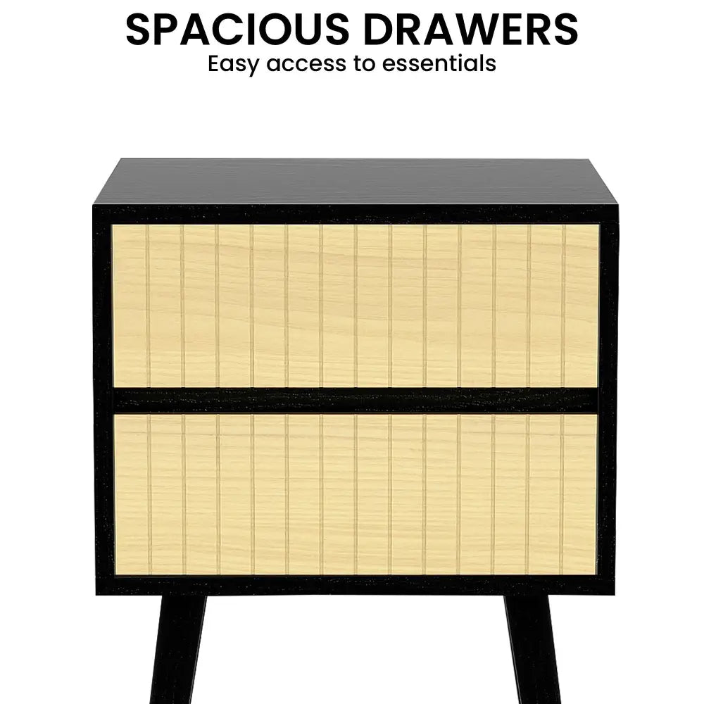 Sarantino Ivan Bedside Table Night Stand - Black/natural - Furniture > Bedroom