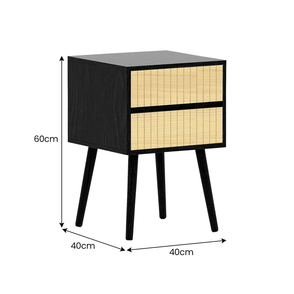 Sarantino Ivan Bedside Table Night Stand - Black/natural - Furniture > Bedroom