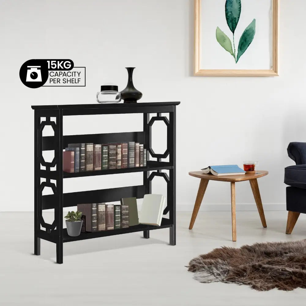 Sarantino Laurel 3-Tier Bookshelf Display Rack in Black - Furniture > Living Room > Bookcases & Shelves