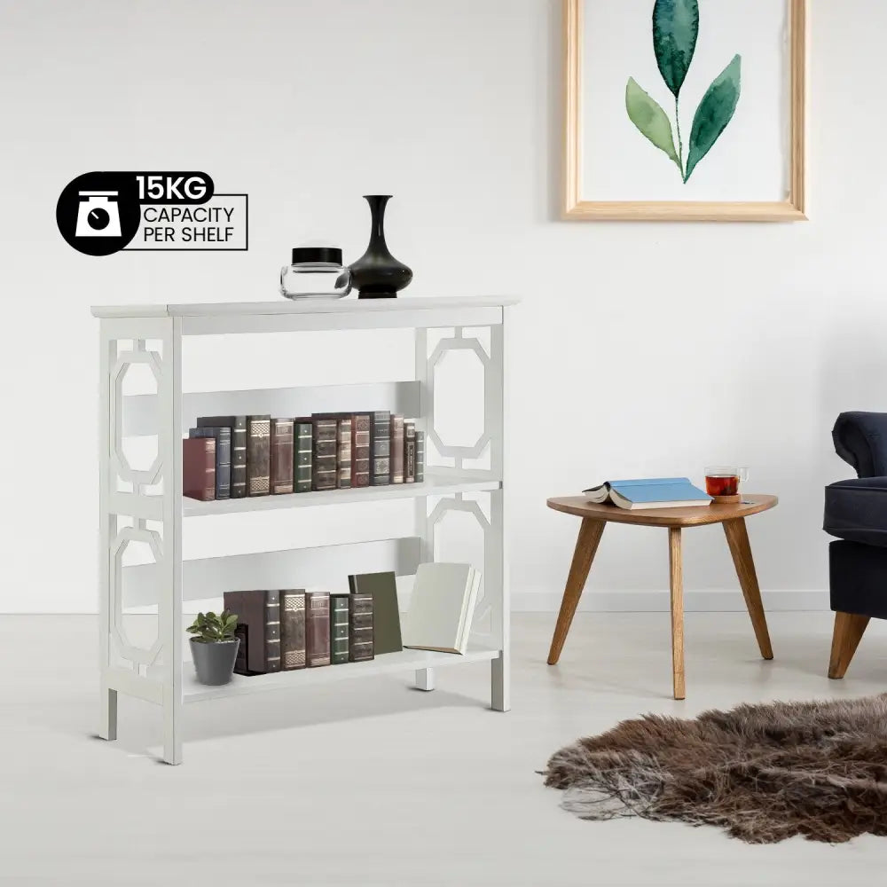 Sarantino Laurel 3-Tier Bookshelf Display Rack in White - Furniture > Living Room > Bookcases & Shelves