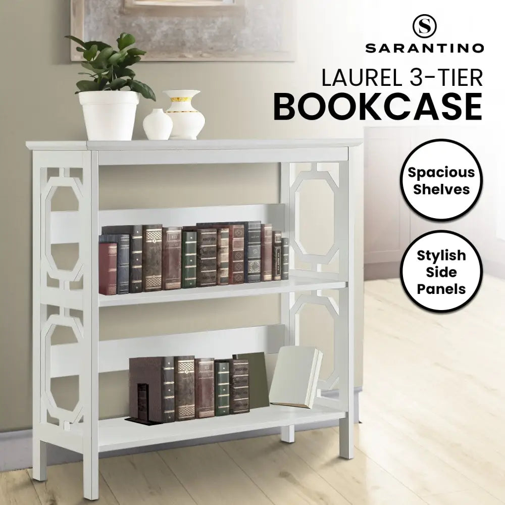 Sarantino Laurel 3-Tier Bookshelf Display Rack in White - Furniture > Living Room > Bookcases & Shelves