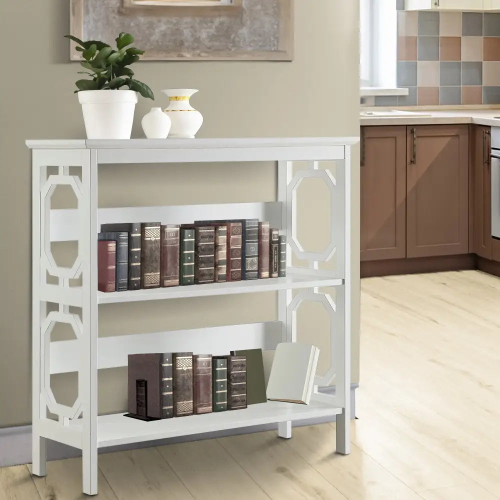 Sarantino Laurel 3-Tier Bookshelf Display Rack in White - Furniture > Living Room > Bookcases & Shelves