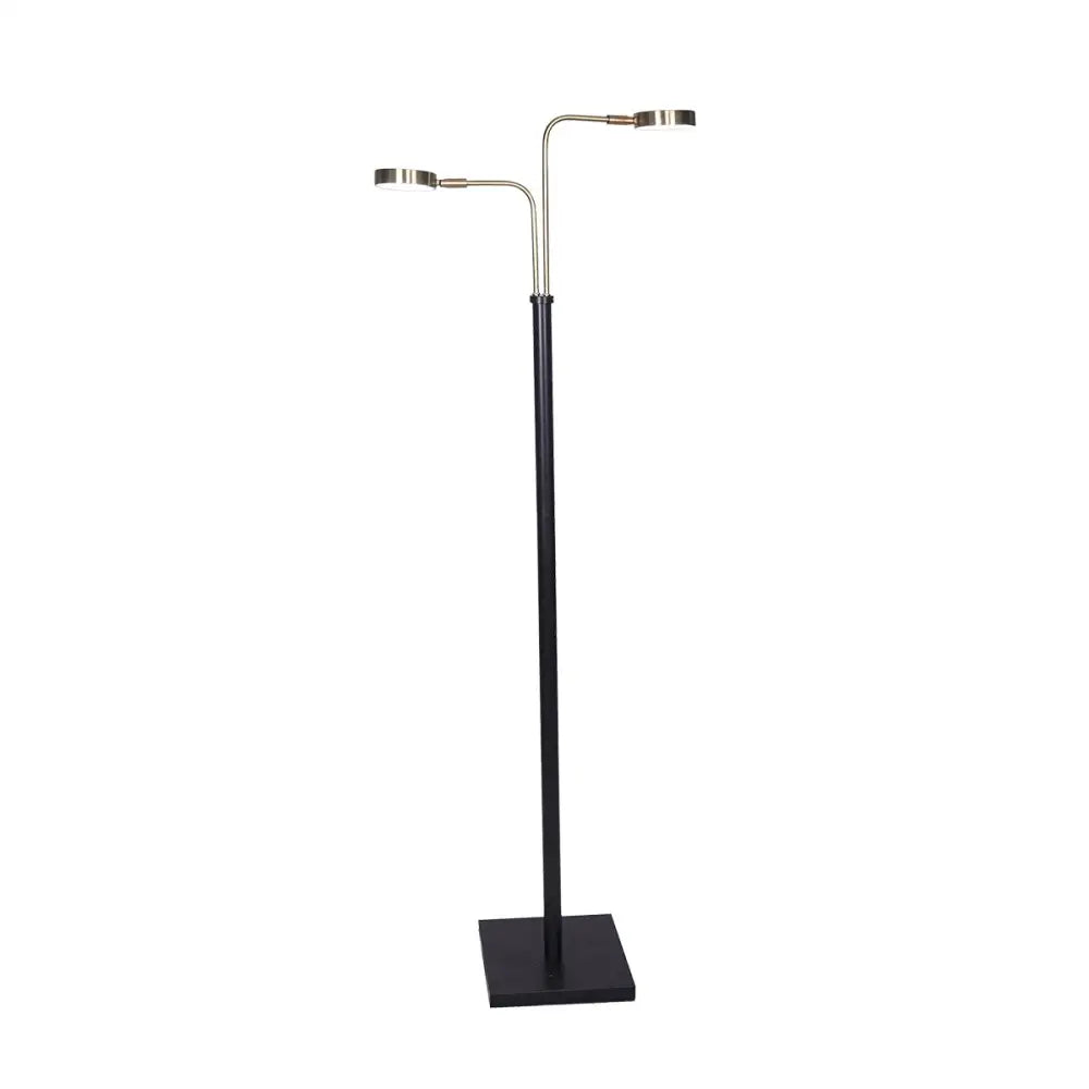Sarantino LED Metal Floor Lamp with 2 Lights in Brushed Gold and Black Finish - Home & Garden > Lighting