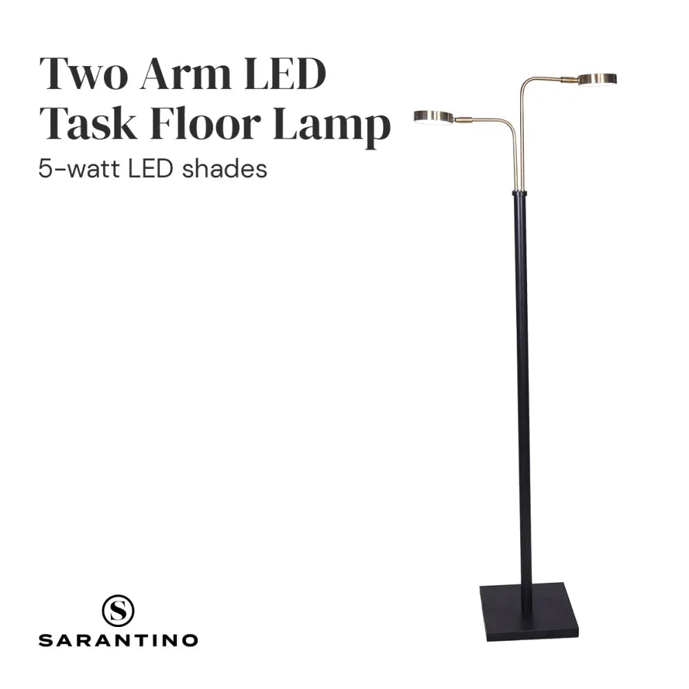 Sarantino LED Metal Floor Lamp with 2 Lights in Brushed Gold and Black Finish - Home & Garden > Lighting