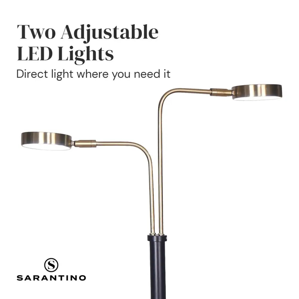 Sarantino LED Metal Floor Lamp with 2 Lights in Brushed Gold and Black Finish - Home & Garden > Lighting