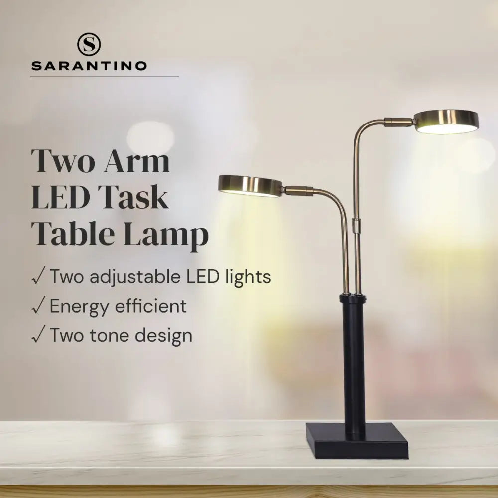 Sarantino LED Metal Table Lamp with 2 Lights Brushed Gold Black Finish - Home & Garden > Lighting