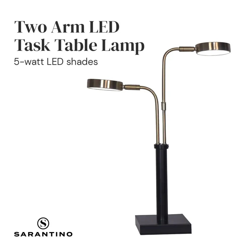 Sarantino LED Metal Table Lamp with 2 Lights Brushed Gold Black Finish - Home & Garden > Lighting