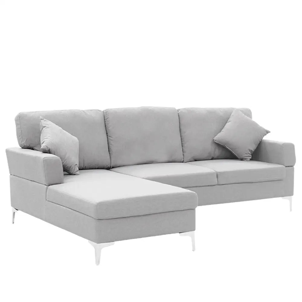 Sarantino Linen Corner Sofa Couch Lounge L-shape W/right Chaise Seat Light Grey - Furniture > Sofas