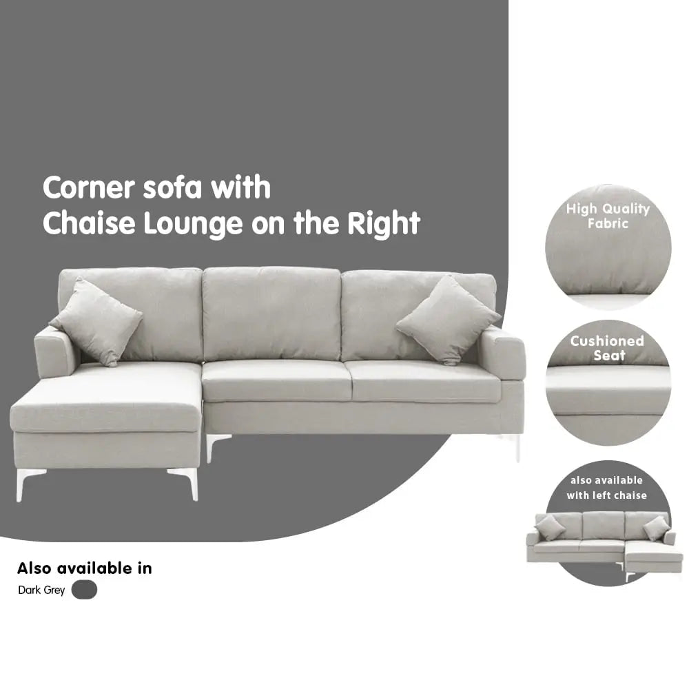 Sarantino Linen Corner Sofa Couch Lounge L-shape W/right Chaise Seat Light Grey - Furniture > Sofas