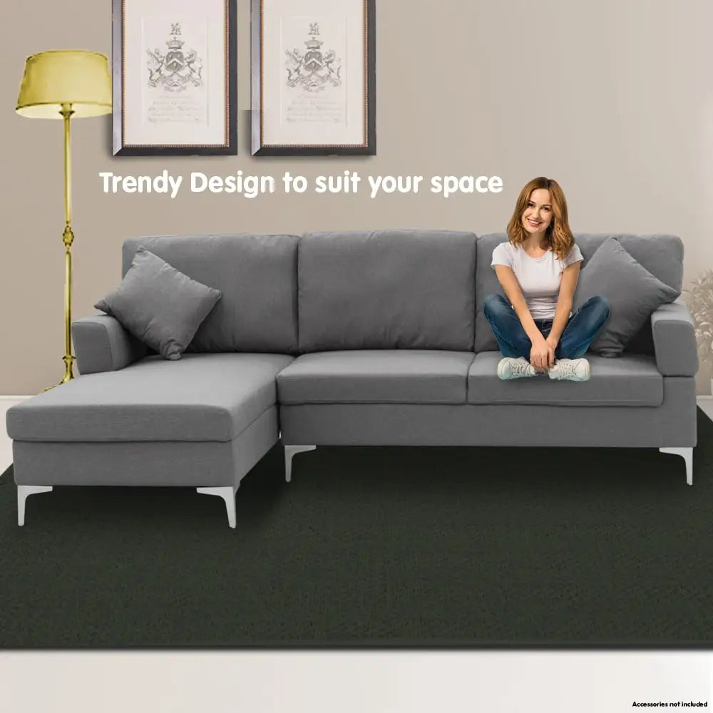 Sarantino Linen Corner Sofa Couch Lounge L-shape W/right Chaise Seat Dark Grey - Furniture > Sofas