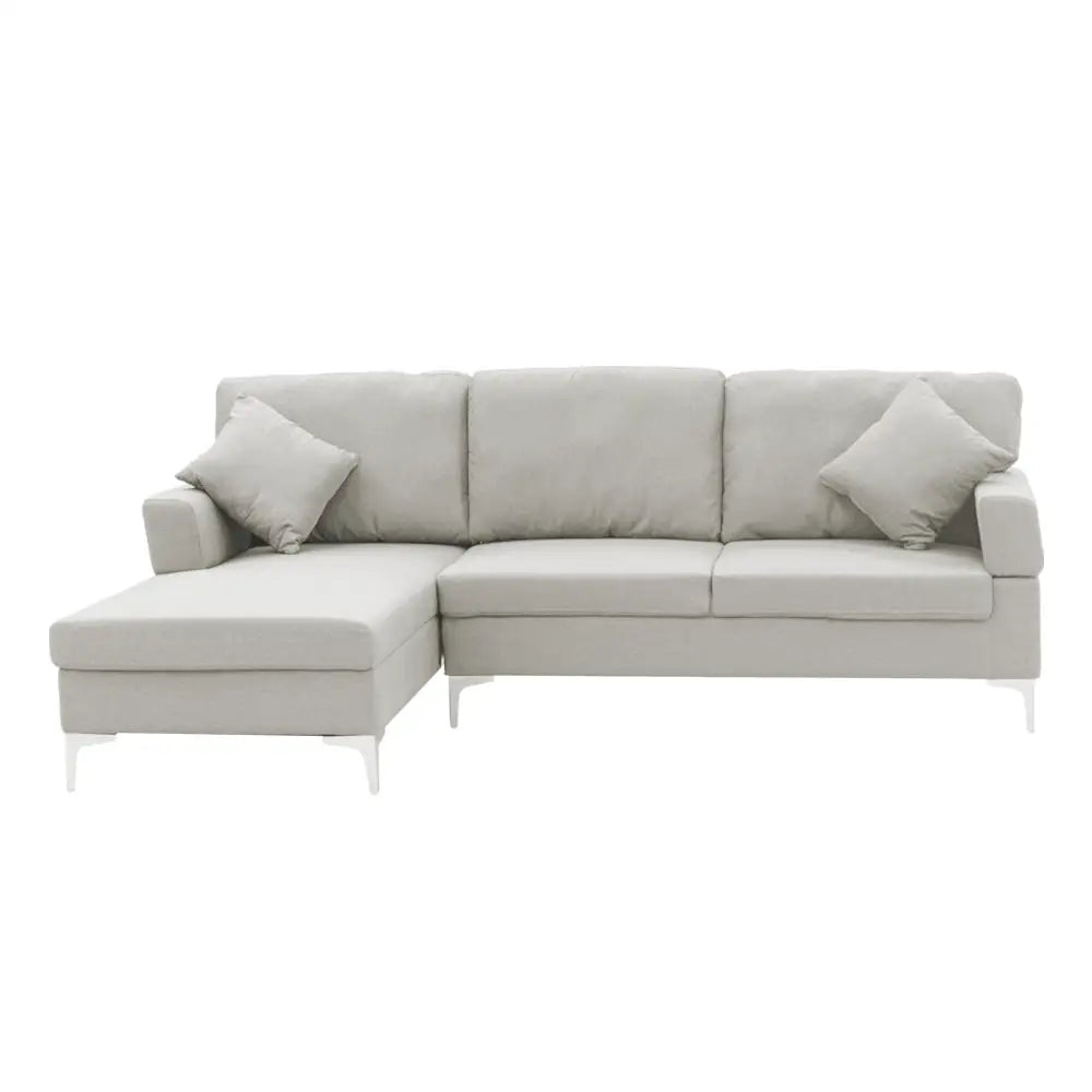 Sarantino Linen Corner Sofa Couch Lounge L-shape W/right Chaise Seat Light Grey - Furniture > Sofas