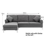 Sarantino Linen Corner Sofa Couch Lounge L-shape W/right Chaise Seat Dark Grey - Furniture > Sofas