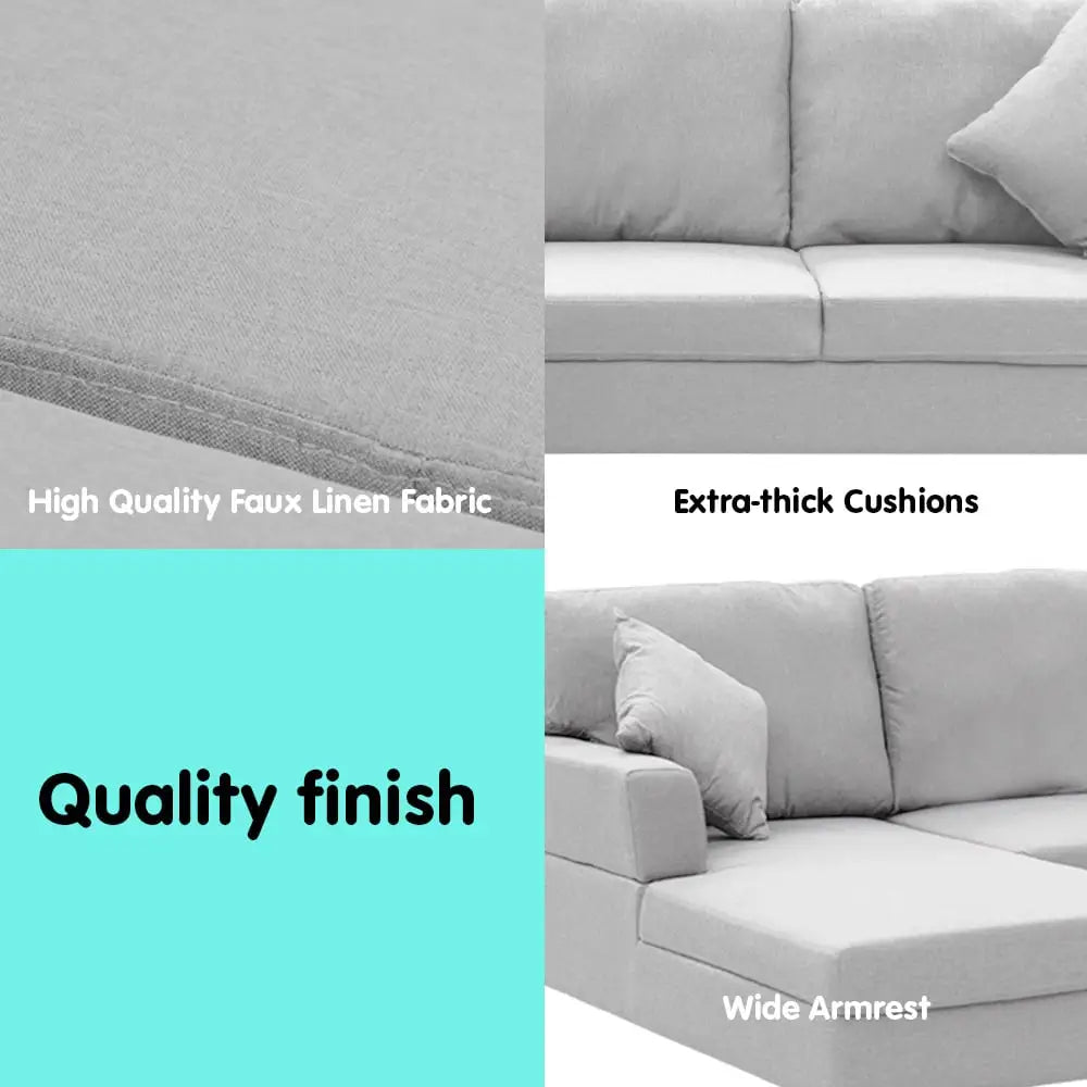 Sarantino Linen Corner Sofa Couch Lounge L-shape W/right Chaise Seat Light Grey - Furniture > Sofas