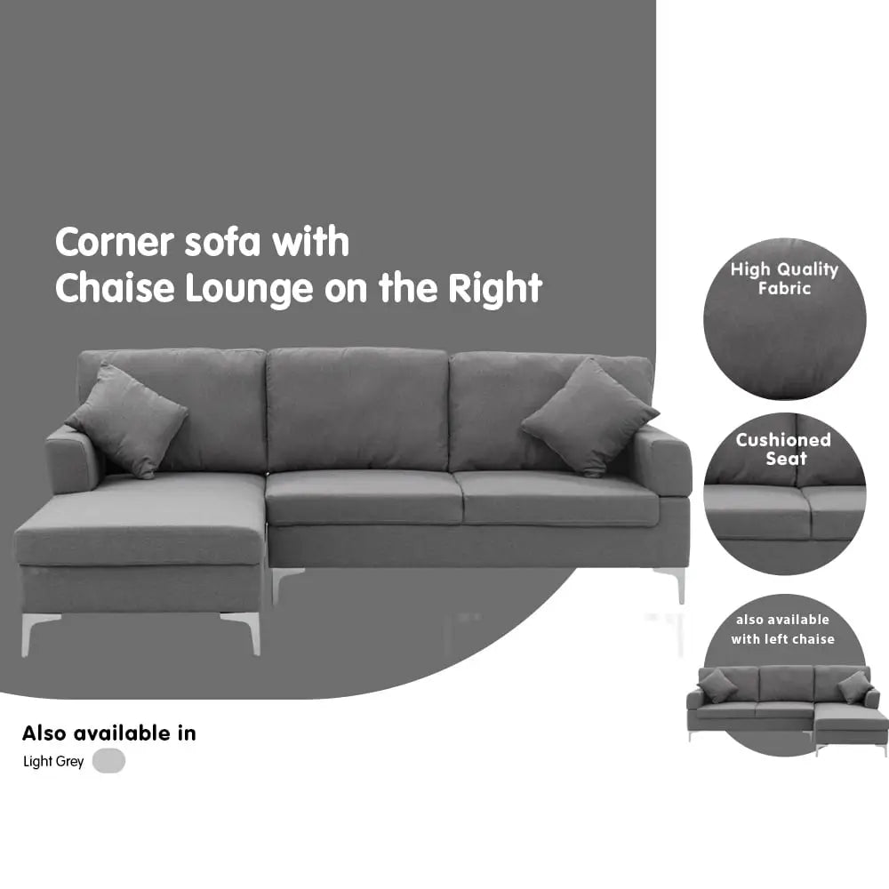 Sarantino Linen Corner Sofa Couch Lounge L-shape W/right Chaise Seat Dark Grey - Furniture > Sofas