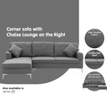 Sarantino Linen Corner Sofa Couch Lounge L-shape W/right Chaise Seat Dark Grey - Furniture > Sofas