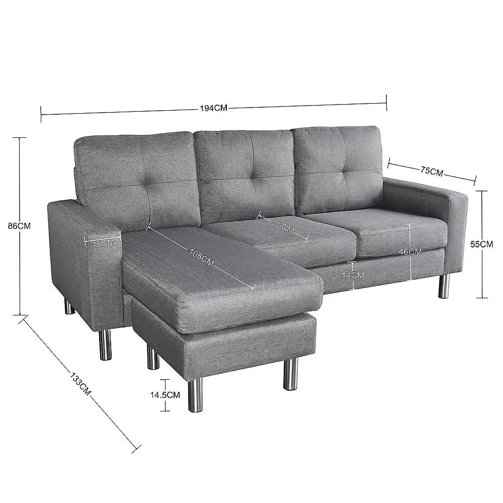 Sarantino Linen Corner Sofa Lounge Couch Modular Furniture L Chair Home Chaise Grey - Furniture > Sofas
