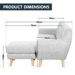 Sarantino Linen Corner Wooden Sofa Lounge L-shaped with Left Chaise Light Grey - Furniture > Sofas