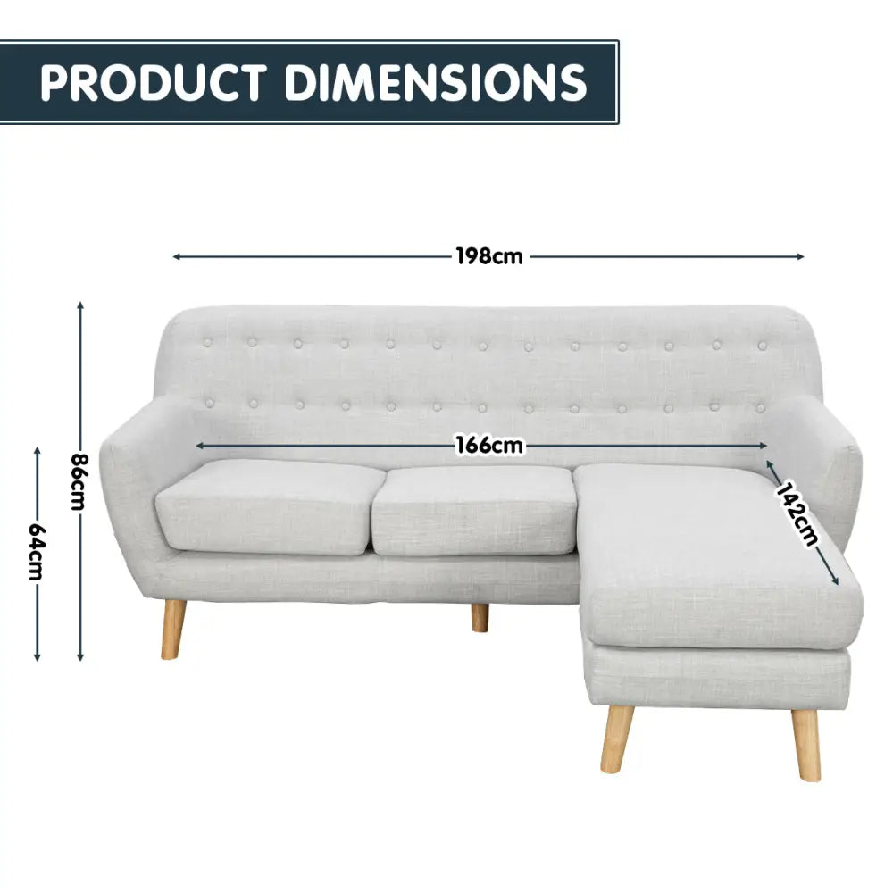 Sarantino Linen Corner Wooden Sofa Lounge L-shaped with Left Chaise Light Grey - Furniture > Sofas