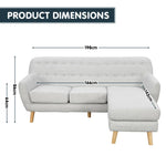 Sarantino Linen Corner Wooden Sofa Lounge L-shaped with Left Chaise Light Grey - Furniture > Sofas