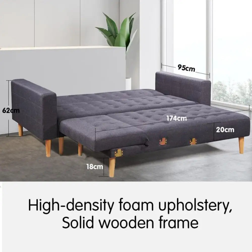 Sarantino Linen Fabric Corner Sofa Bed Couch Lounge With Chaise Furniture - Dark Grey - Furniture > Sofas