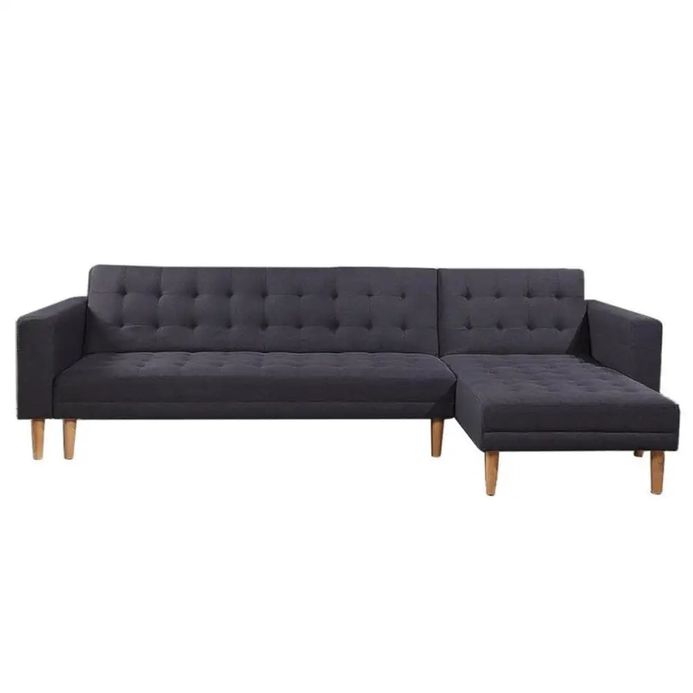 Sarantino Linen Fabric Corner Sofa Bed Couch Lounge With Chaise Furniture - Dark Grey - Furniture > Sofas
