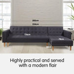 Sarantino Linen Fabric Corner Sofa Bed Couch Lounge With Chaise Furniture - Dark Grey - Furniture > Sofas