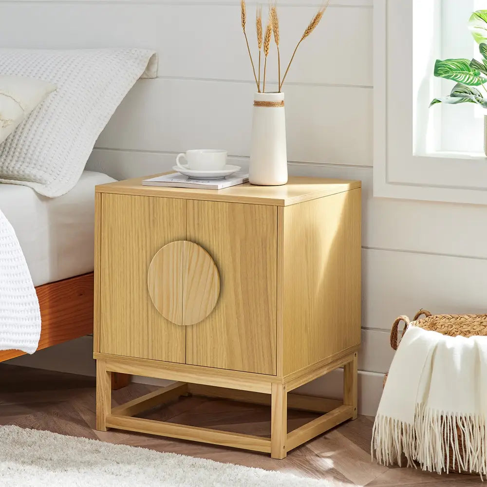 Sarantino Luca Bedside Table Split Door Night Stand - Natural - Furniture > Bedroom