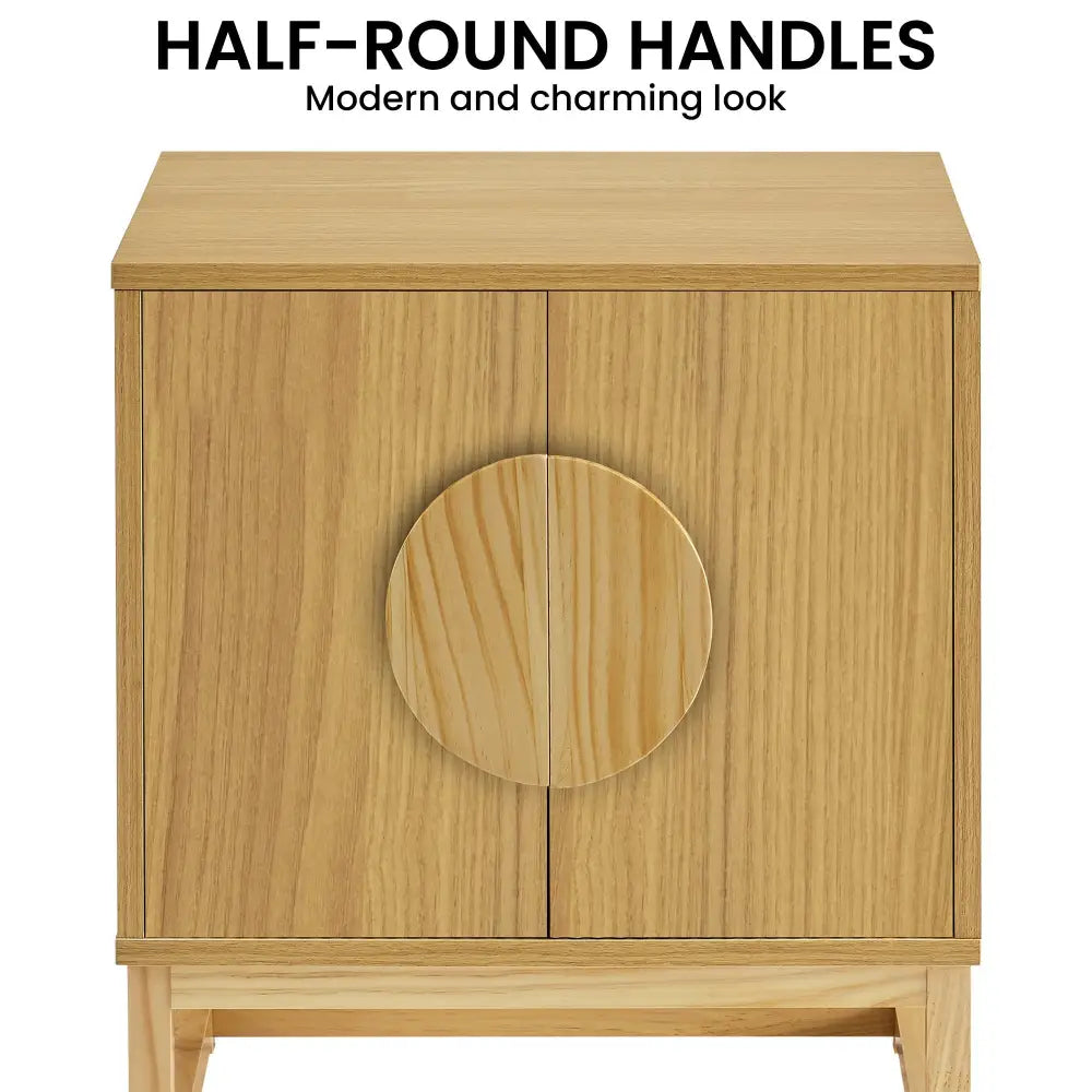 Sarantino Luca Bedside Table Split Door Night Stand - Natural - Furniture > Bedroom