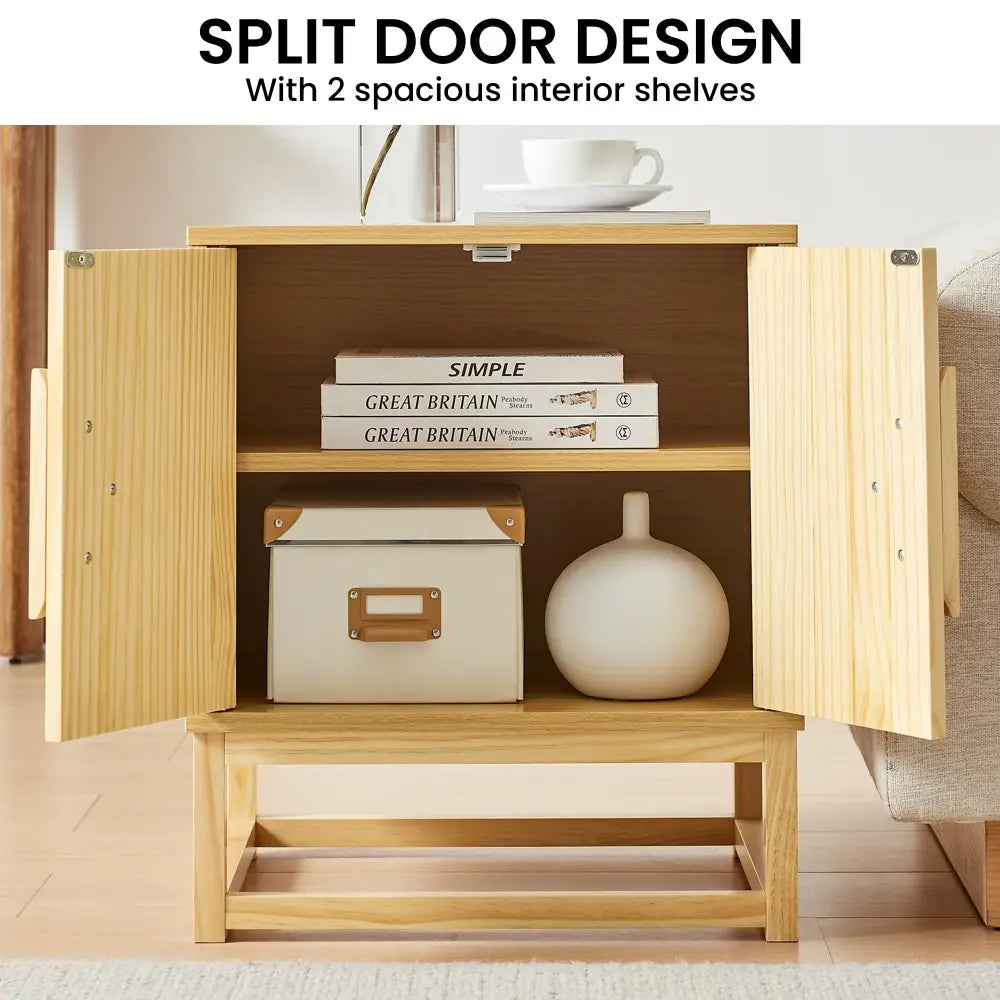 Sarantino Luca Bedside Table Split Door Night Stand - Natural - Furniture > Bedroom