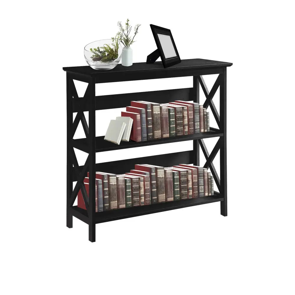 Sarantino Lucas 3-Tier Bookshelf Display Rack in Black - Furniture > Living Room > Bookcases & Shelves