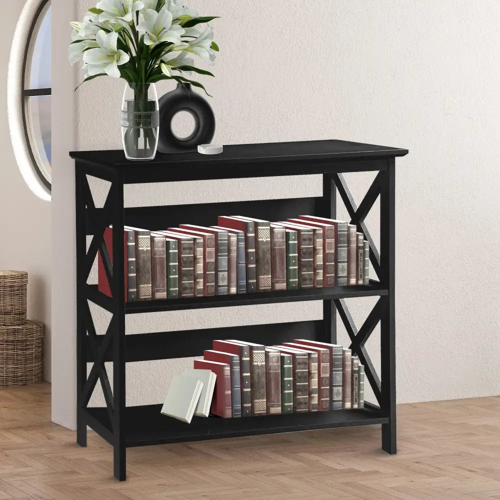 Sarantino Lucas 3-Tier Bookshelf Display Rack in Black - Furniture > Living Room > Bookcases & Shelves