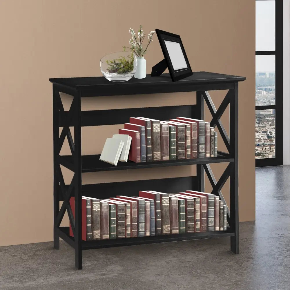 Sarantino Lucas 3-Tier Bookshelf Display Rack in Black - Furniture > Living Room > Bookcases & Shelves